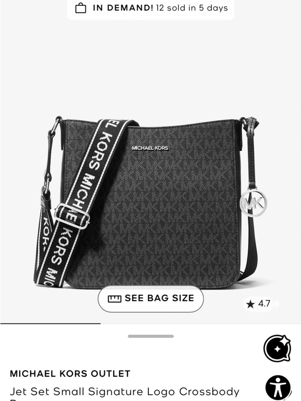 NWT Michael Kors Black Signature Jet Set Small Crossbody with Logo Strap